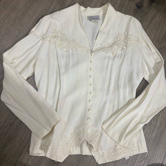 Vtg Dani Michaels Victorian Ivory Button Down Blouse Sz 12 Coquette Bridal Fairy - Picture 7 of 14